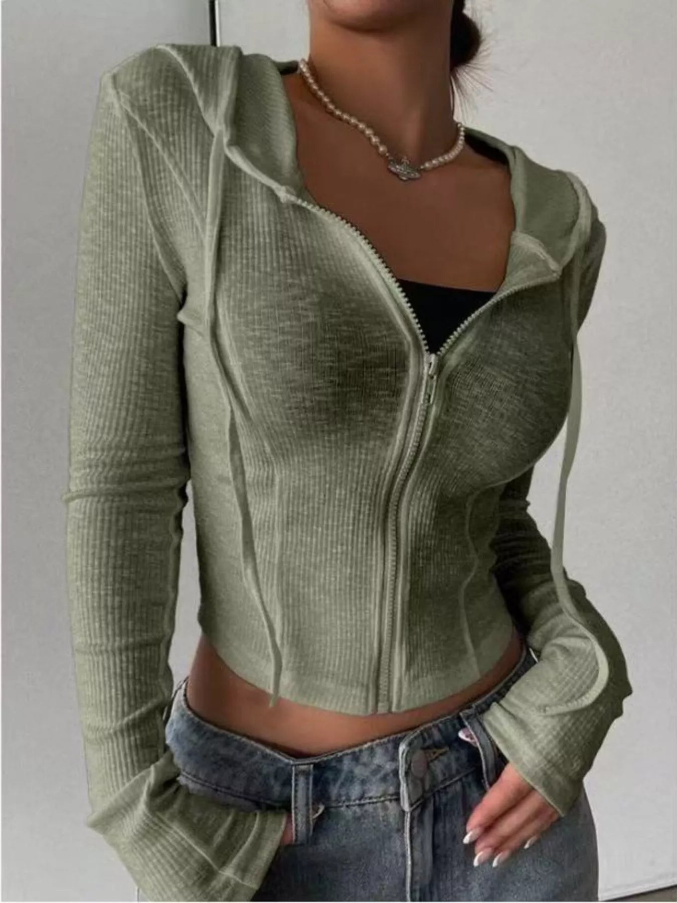 Ribbed Knit Cropped Zip-Up Outerwear – Alyna Vox