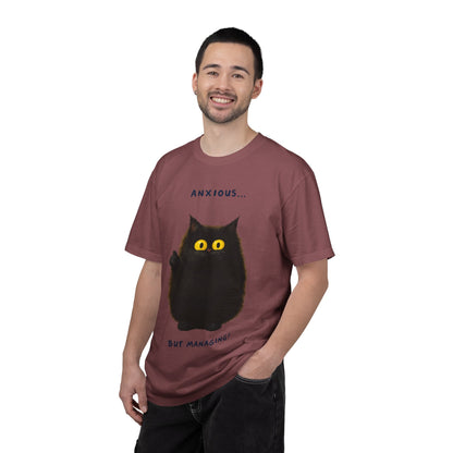 Whimsical Cat Tee - Anxious But Managing T-shirt, Cute Graphic Tee, Animal Lover Gift, Mental Health Awareness, Cozy Casual Wear