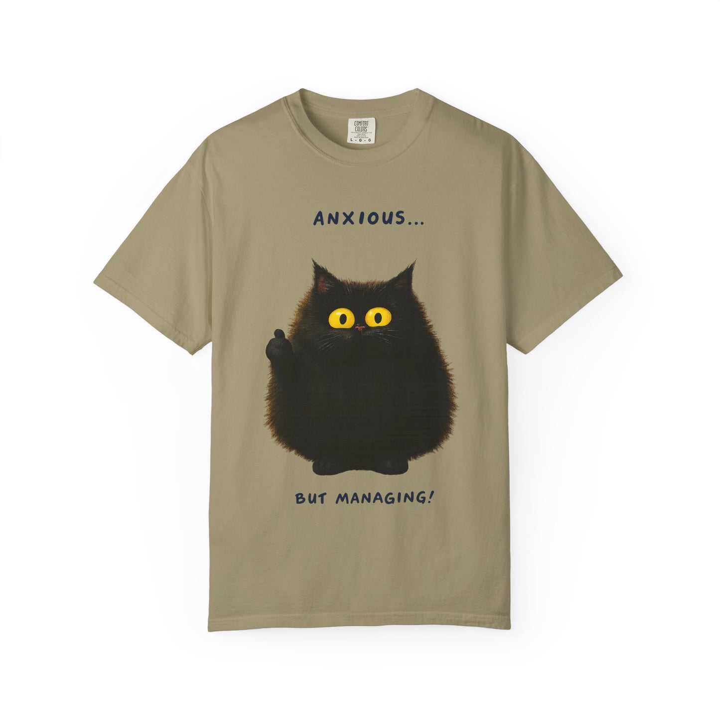 Whimsical Cat Tee - Anxious But Managing T-shirt, Cute Graphic Tee, Animal Lover Gift, Mental Health Awareness, Cozy Casual Wear