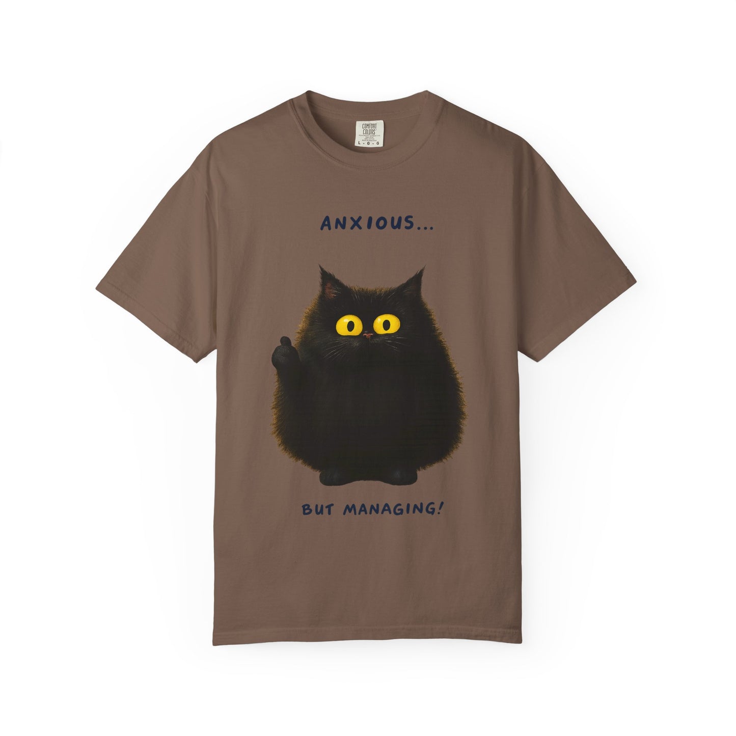 Whimsical Cat Tee - Anxious But Managing T-shirt, Cute Graphic Tee, Animal Lover Gift, Mental Health Awareness, Cozy Casual Wear