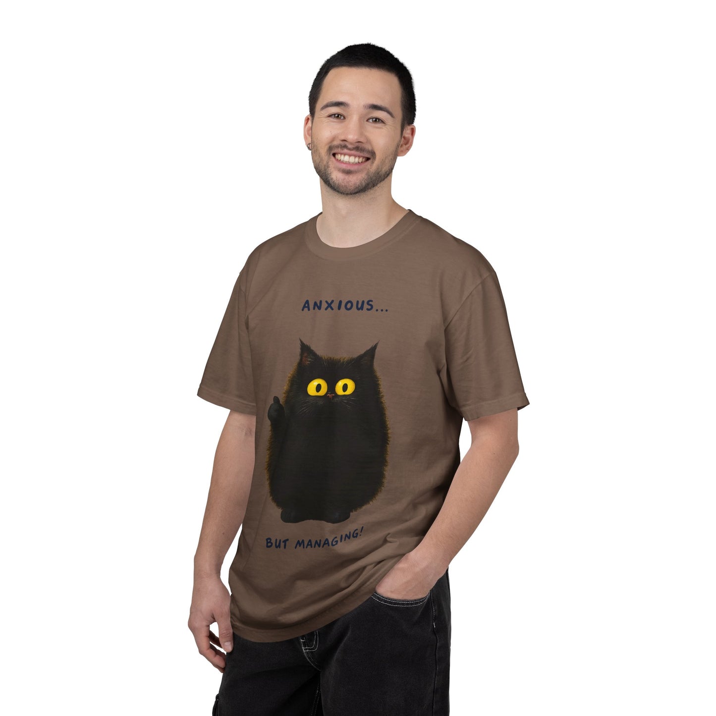 Whimsical Cat Tee - Anxious But Managing T-shirt, Cute Graphic Tee, Animal Lover Gift, Mental Health Awareness, Cozy Casual Wear