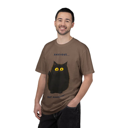 Whimsical Cat Tee - Anxious But Managing T-shirt, Cute Graphic Tee, Animal Lover Gift, Mental Health Awareness, Cozy Casual Wear