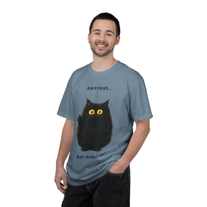 Whimsical Cat Tee - Anxious But Managing T-shirt, Cute Graphic Tee, Animal Lover Gift, Mental Health Awareness, Cozy Casual Wear
