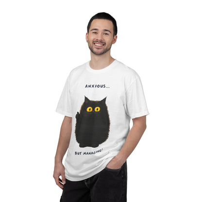 Whimsical Cat Tee - Anxious But Managing T-shirt, Cute Graphic Tee, Animal Lover Gift, Mental Health Awareness, Cozy Casual Wear