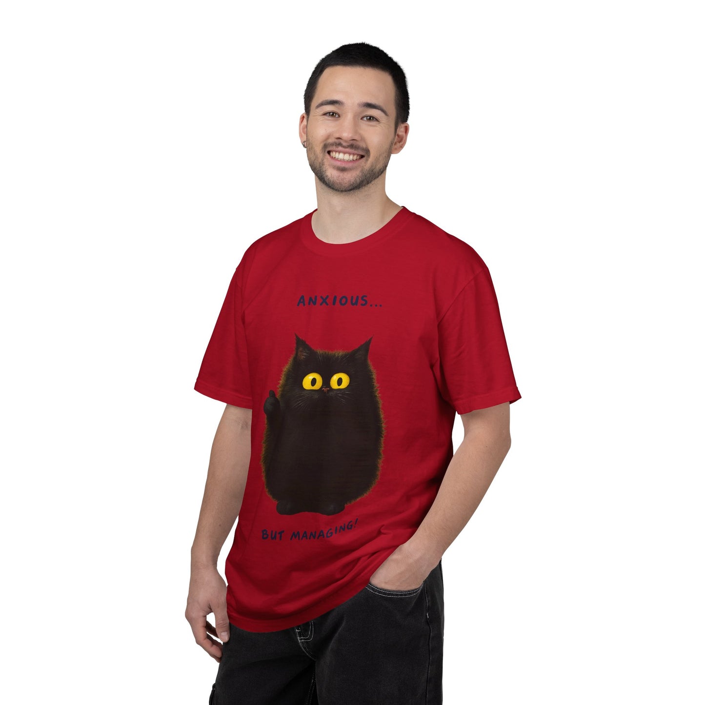 Whimsical Cat Tee - Anxious But Managing T-shirt, Cute Graphic Tee, Animal Lover Gift, Mental Health Awareness, Cozy Casual Wear