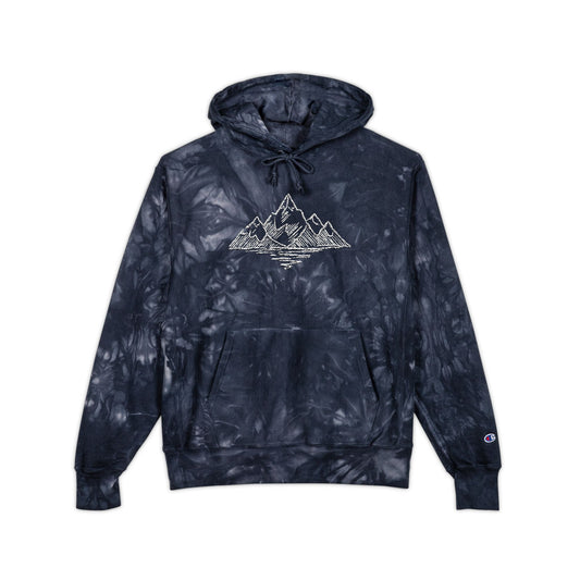 Tie-Dye Mountain Hoodie — Embroidered Graphic Pullover