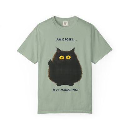 Whimsical Cat Tee - Anxious But Managing T-shirt, Cute Graphic Tee, Animal Lover Gift, Mental Health Awareness, Cozy Casual Wear