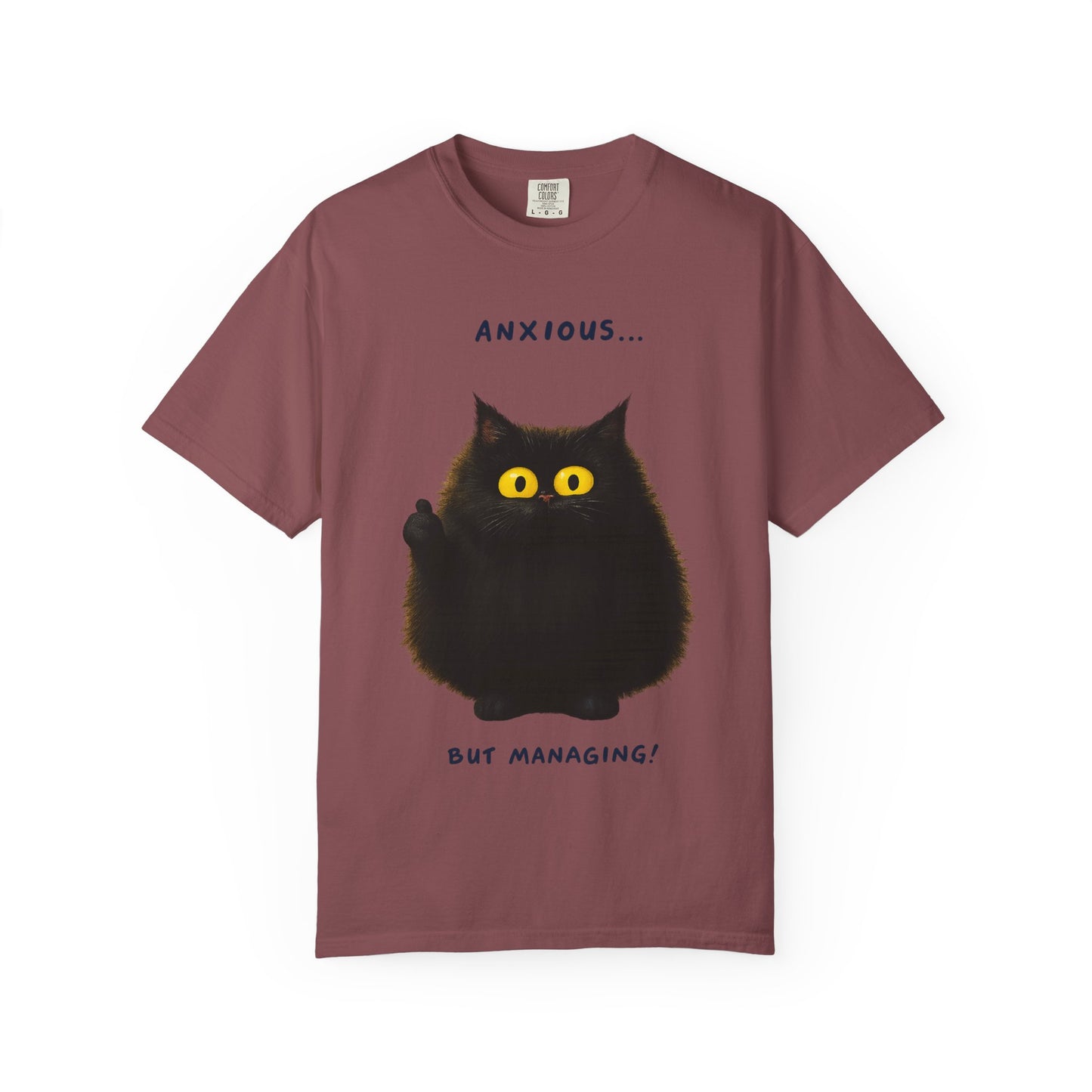Whimsical Cat Tee - Anxious But Managing T-shirt, Cute Graphic Tee, Animal Lover Gift, Mental Health Awareness, Cozy Casual Wear