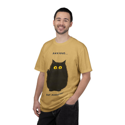 Whimsical Cat Tee - Anxious But Managing T-shirt, Cute Graphic Tee, Animal Lover Gift, Mental Health Awareness, Cozy Casual Wear