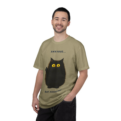 Whimsical Cat Tee - Anxious But Managing T-shirt, Cute Graphic Tee, Animal Lover Gift, Mental Health Awareness, Cozy Casual Wear