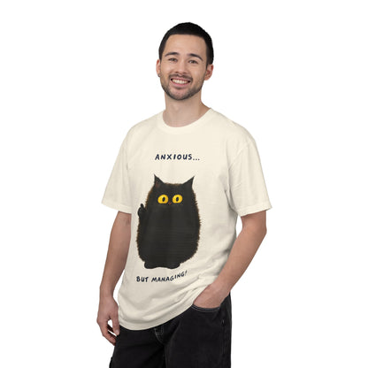 Whimsical Cat Tee - Anxious But Managing T-shirt, Cute Graphic Tee, Animal Lover Gift, Mental Health Awareness, Cozy Casual Wear