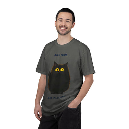 Whimsical Cat Tee - Anxious But Managing T-shirt, Cute Graphic Tee, Animal Lover Gift, Mental Health Awareness, Cozy Casual Wear