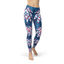 Blue Tropical Leaf Leggings for Women